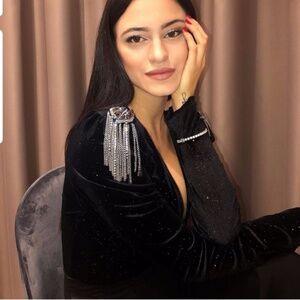 ZARA Sparkly Velvet Bodysuit Fashion size S v-neck